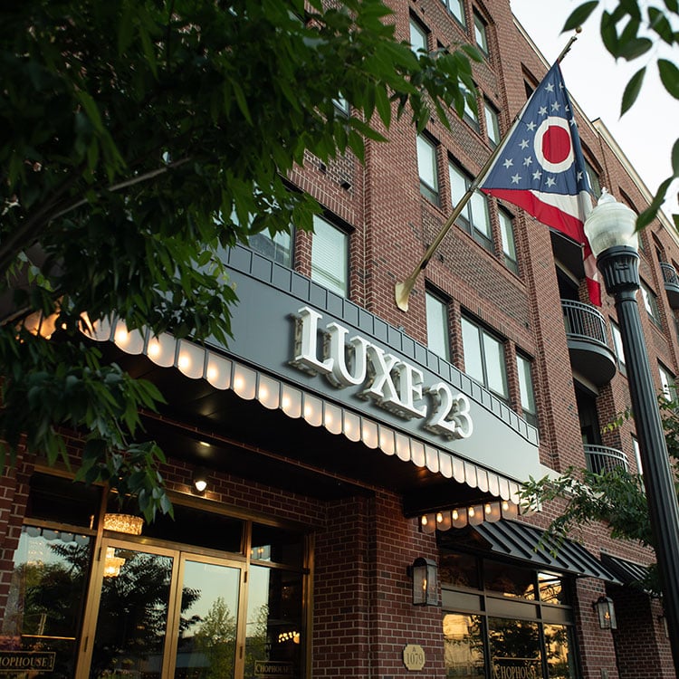 Awning installed at Luxe 23 preferred living residence in Columbus, Ohio